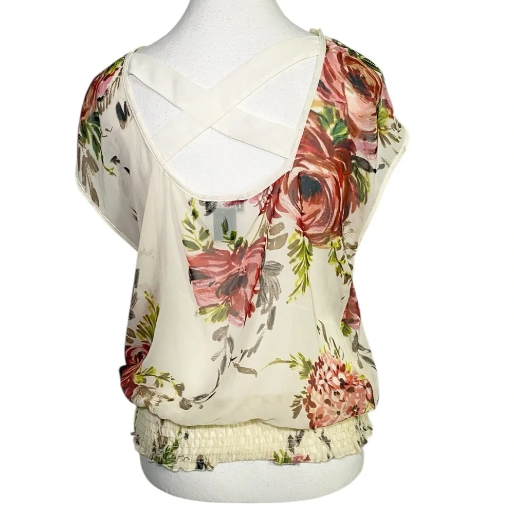 Wet Seal Pink and Cream Floral Semi Sheer Blouse - Picture 2 of 14